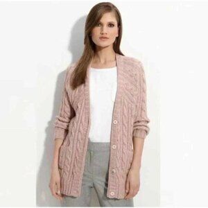 St. John Cable Knit Wool Cardigan Sweater Size P 41453